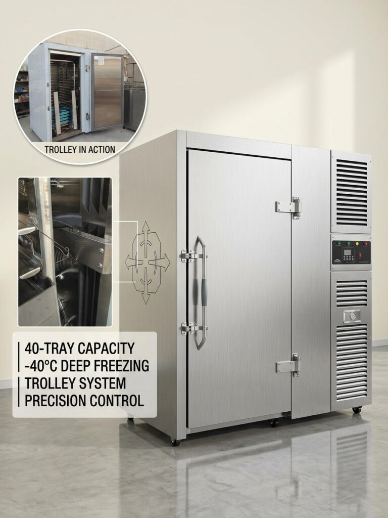 40 Trays Trolley Type Blast Freezer with -40°C Precision Control for Commercial Kitchens