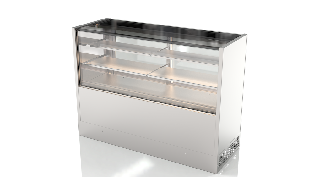 Clean studio shot of the energy-efficient 2-meter cake showcase