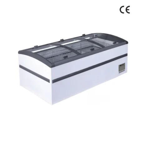 Curved Double-Sided Island Freezer for Frozen Food Display